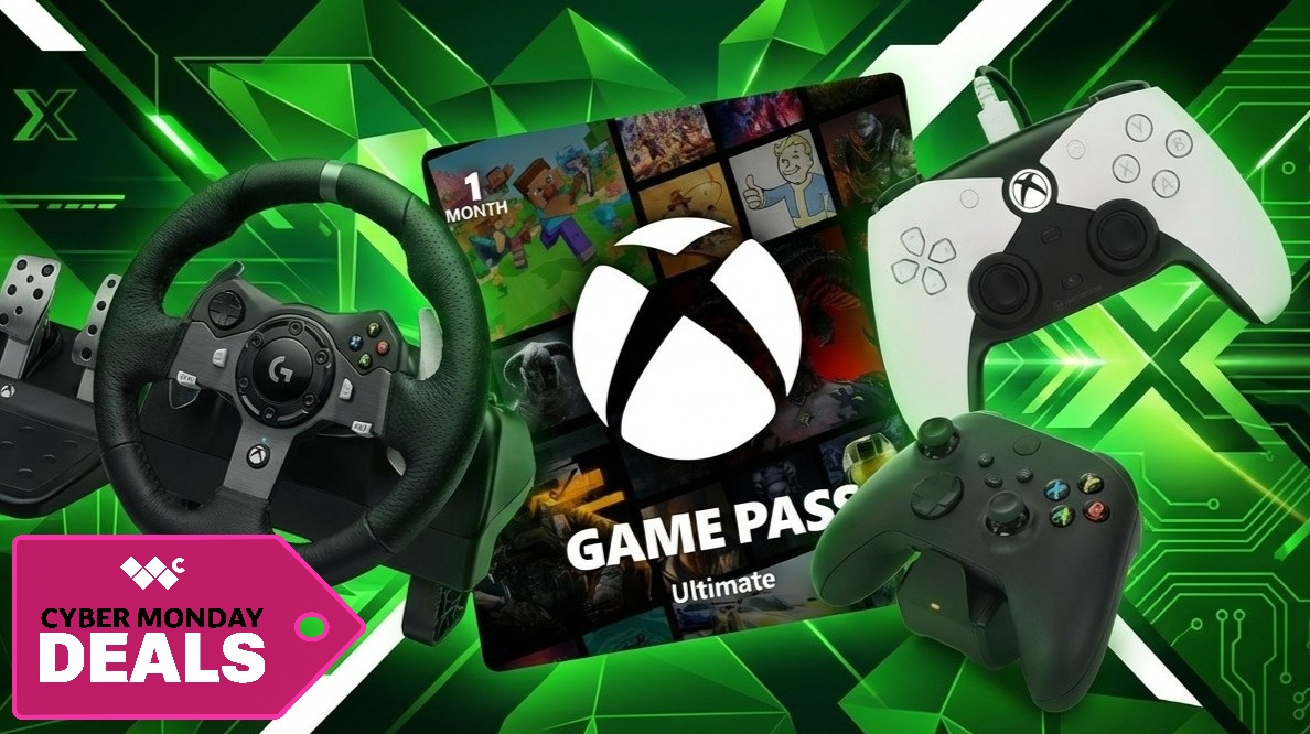 A collage of Xbox and PC gaming accessories from Xbox, Power A, Hyperkin, and Logitech.